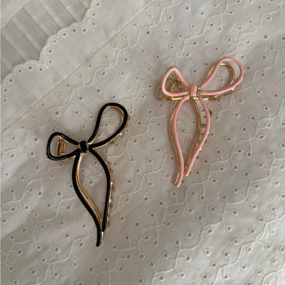 Black and Pink Bow Hair Clips